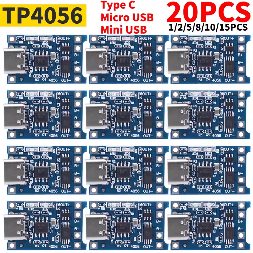 Tp4056 Module - 1-20 قطعة Type-c/مايكرو/ميني USB 5 فولت